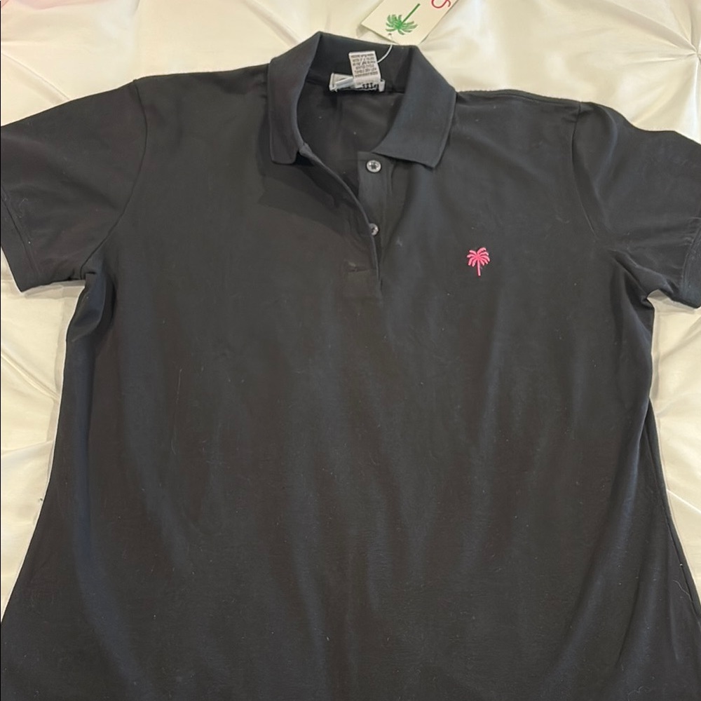 NWT Lilly Pulitzer Sz L Black Shrunken Polo with Pink Palm Tree Logo